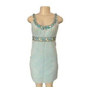 Lilly Pulitzer Dress Womens Size 6 Aqua Blue Metallic Beaded Sleeveless Shift